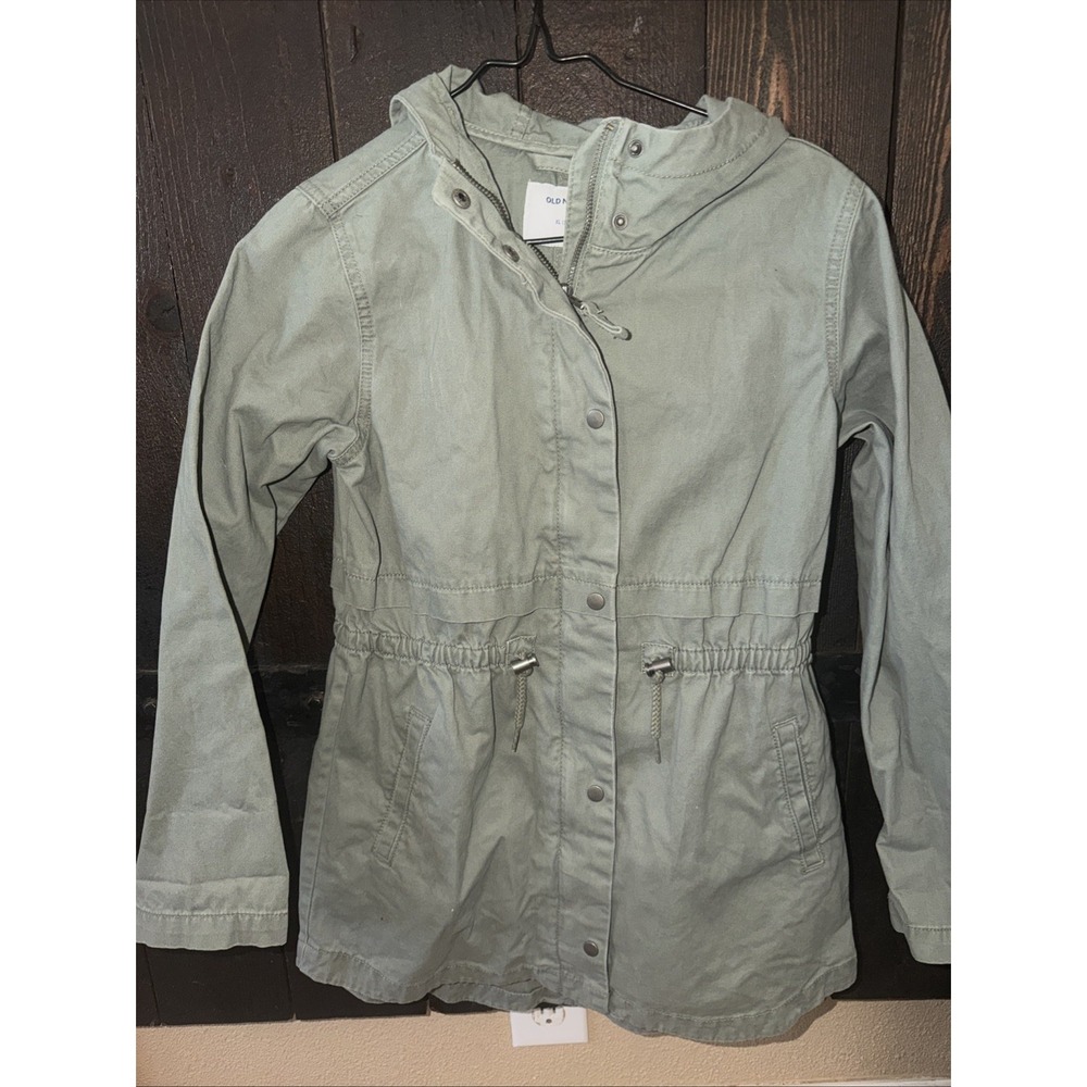 Girls Teen Old Navy Jacket Mid Length Army Green 100% Cotton Size Xl 14 Hood